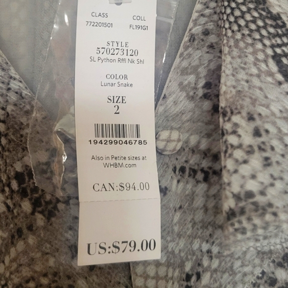 White House Black Market Grey Snakeskin Print Tank Top Ruffle BlouseNWT - Picture 5 of 7
